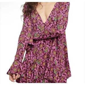 Free People Olivia Printed Tunic Floral Mini Dress Top Women's XL Boho